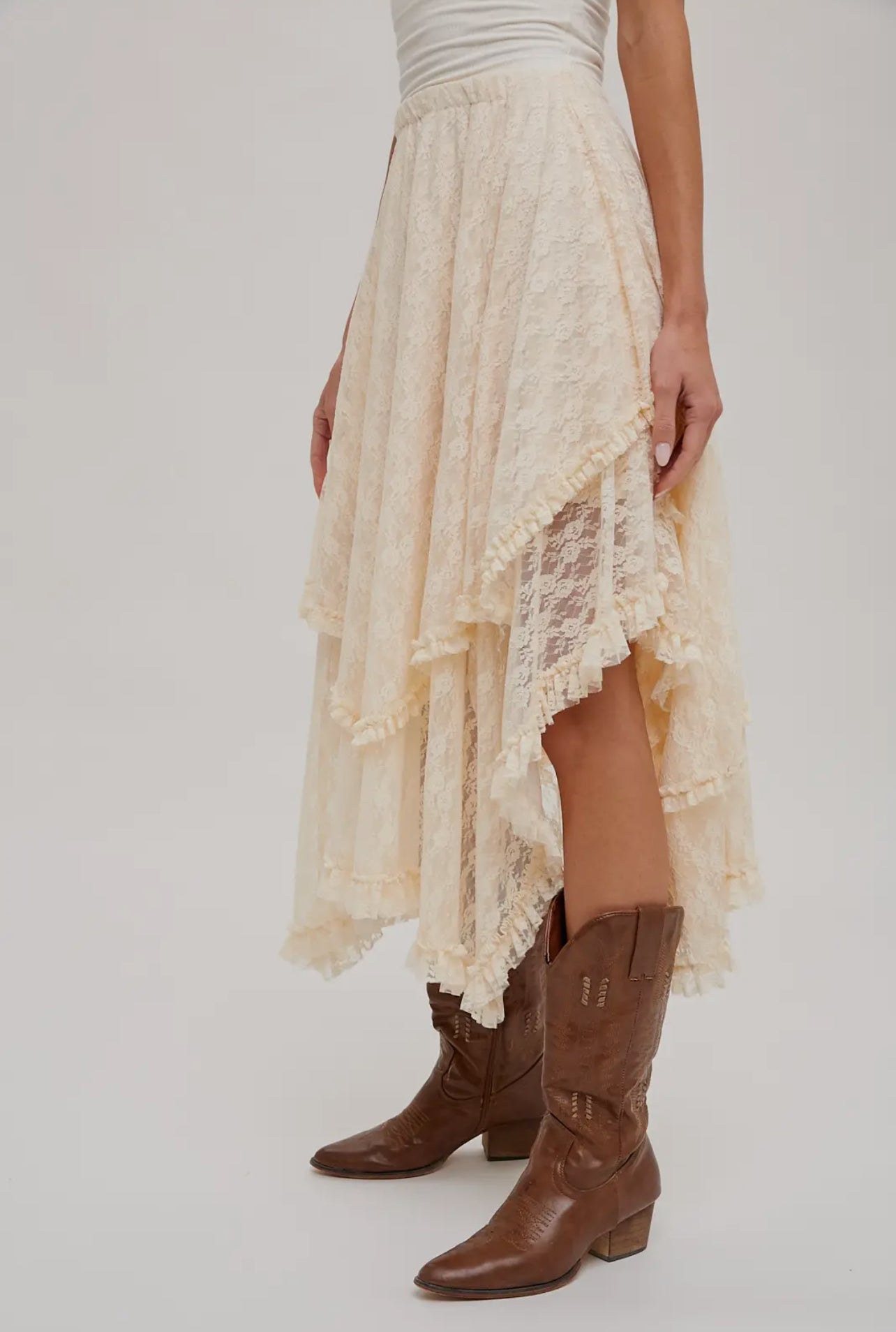 Lace Tiered Midi Skirt
