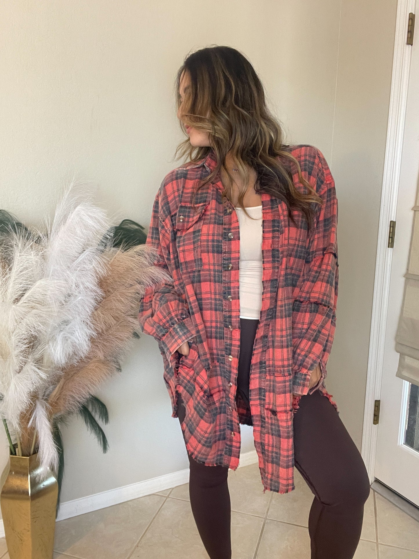 Pinkish Coral Tunic Flannel