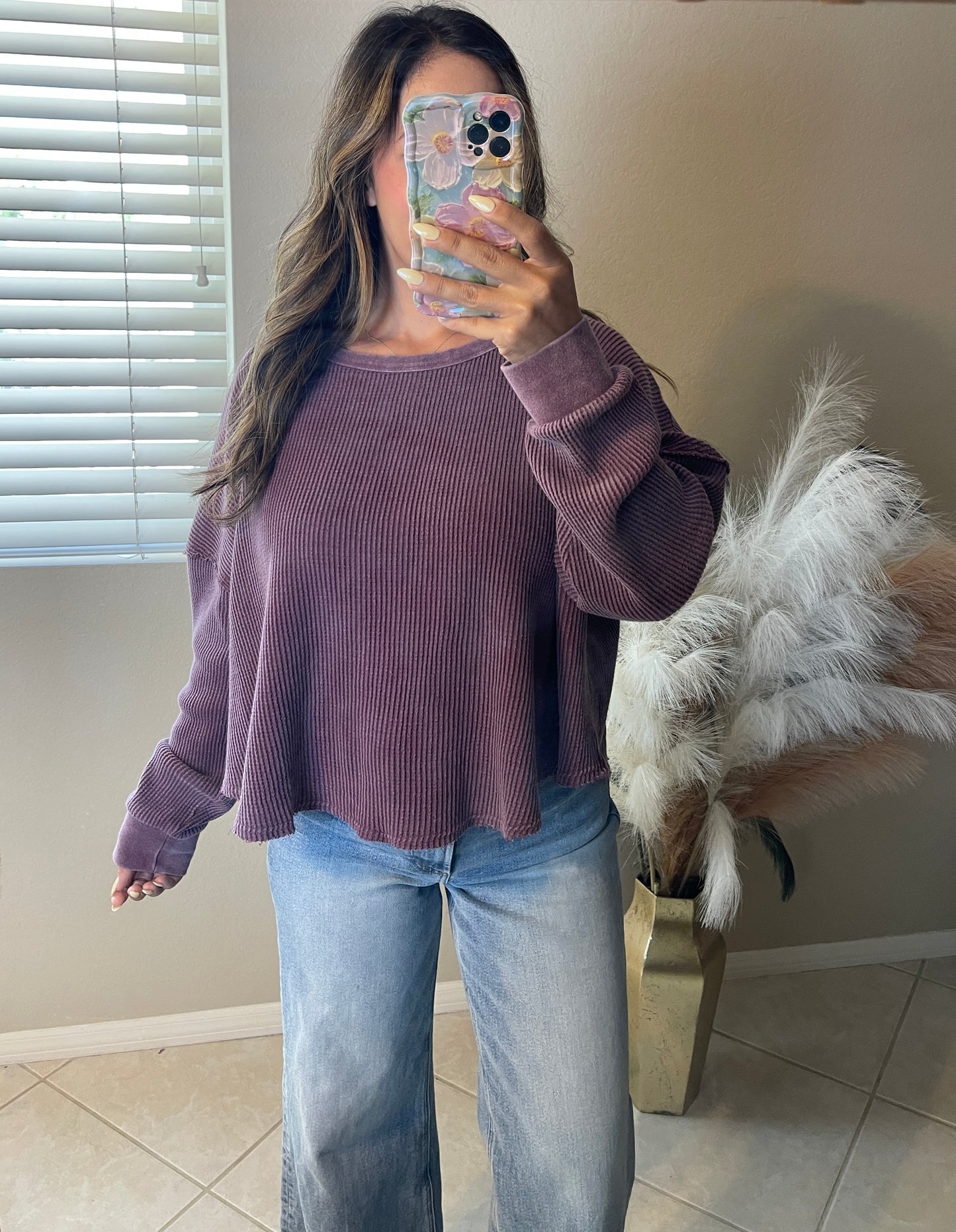 Plum Waffle Knit Top