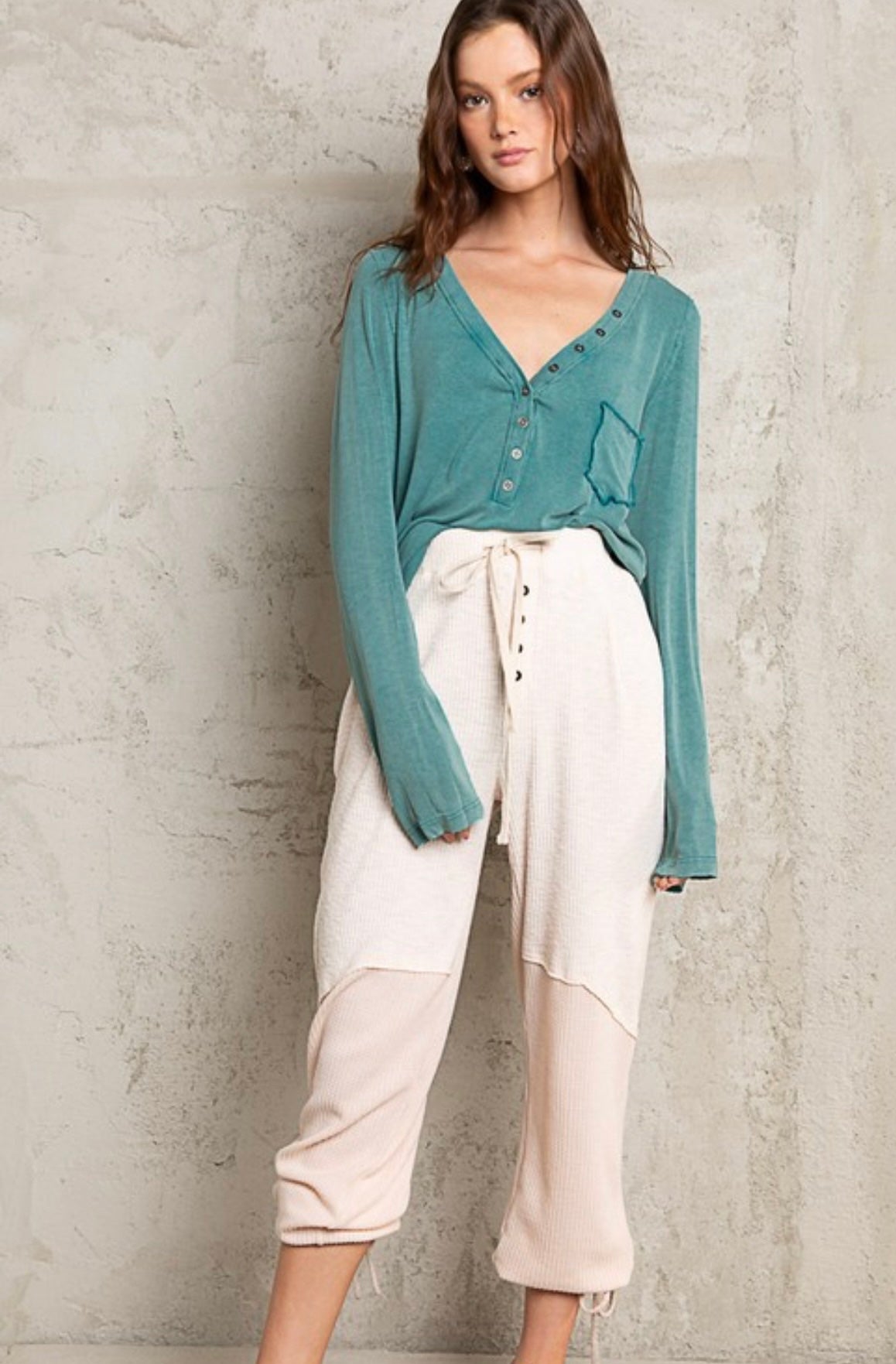 Teal Button Top