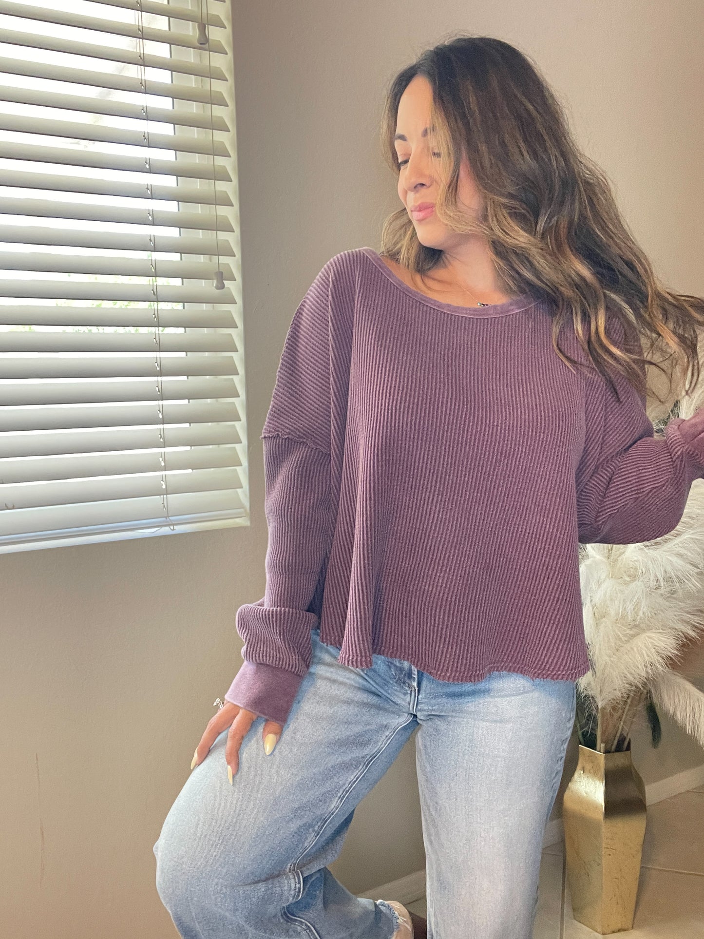 Plum Waffle Knit Top