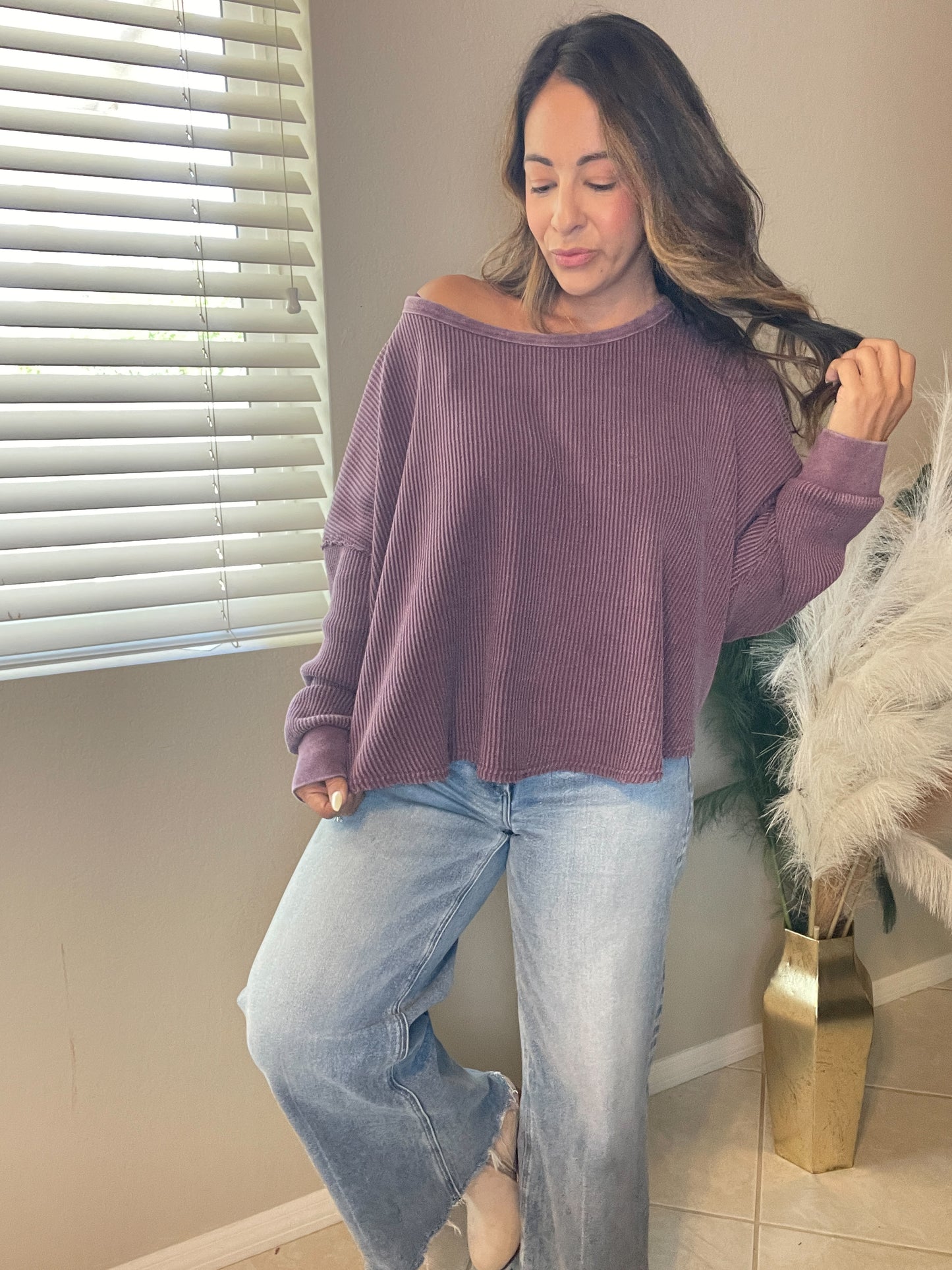 Plum Waffle Knit Top