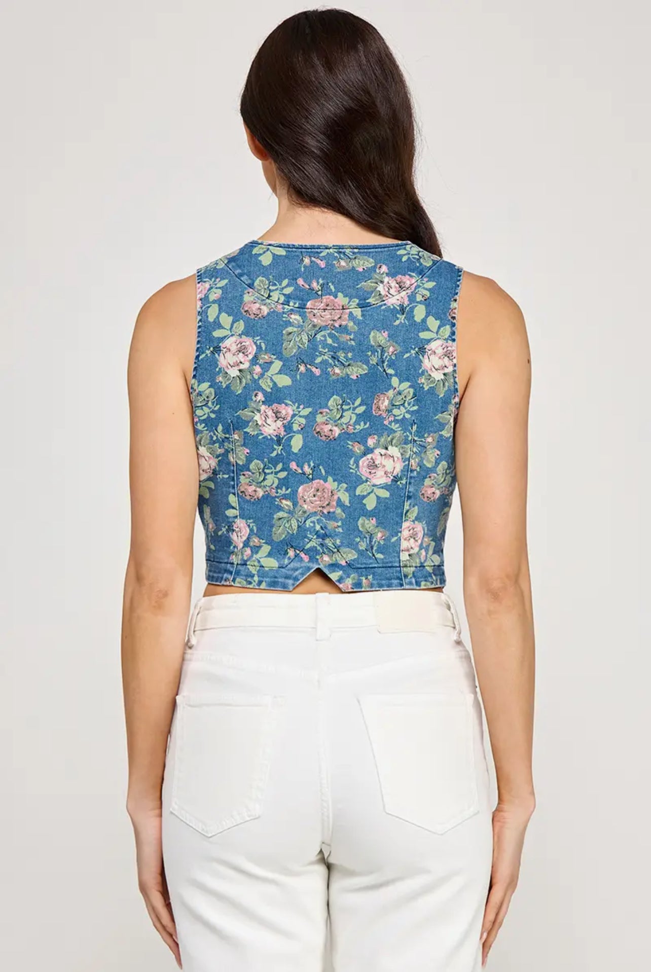 Floral Denim Vest