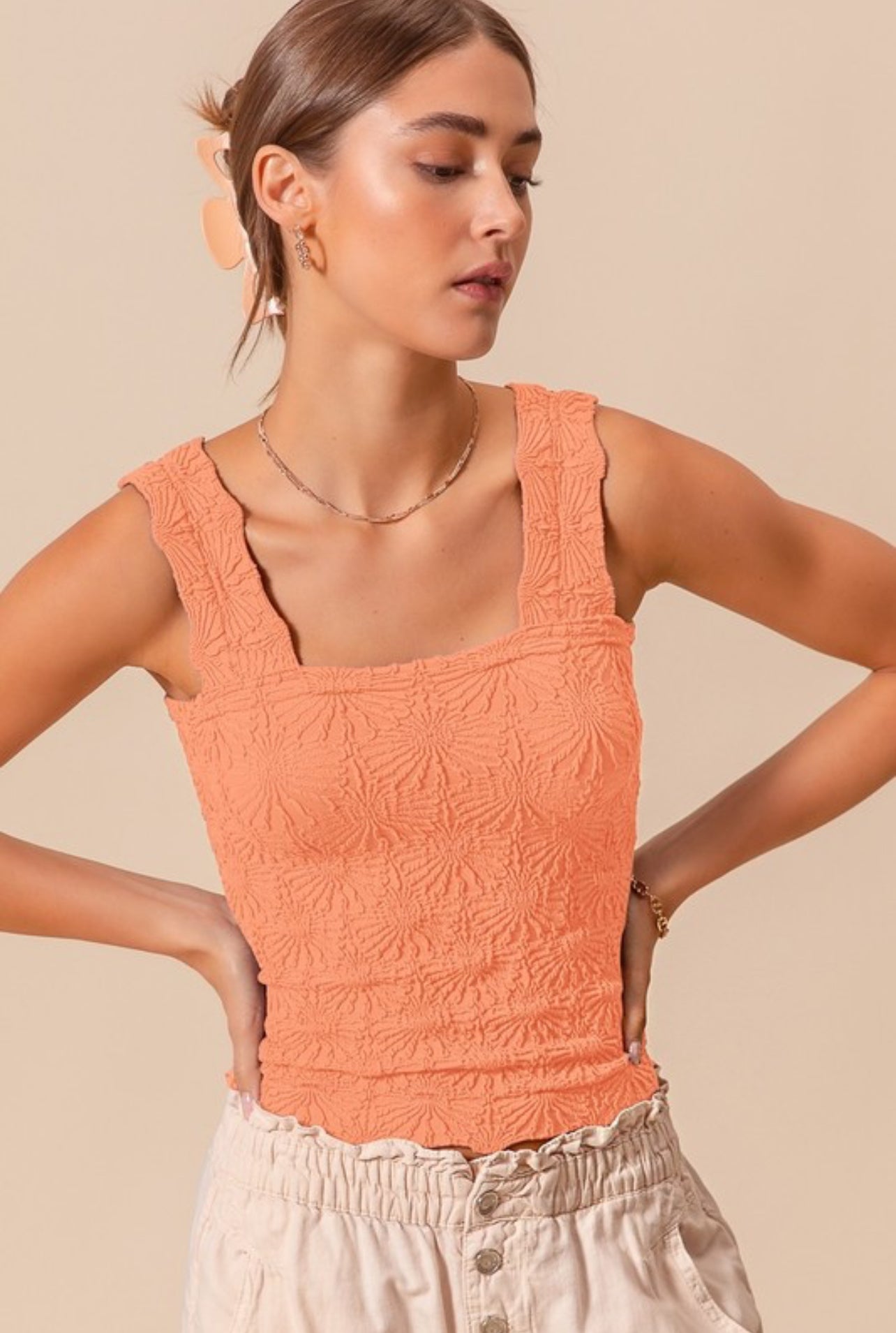 Floral Pattern Jacquard Tank