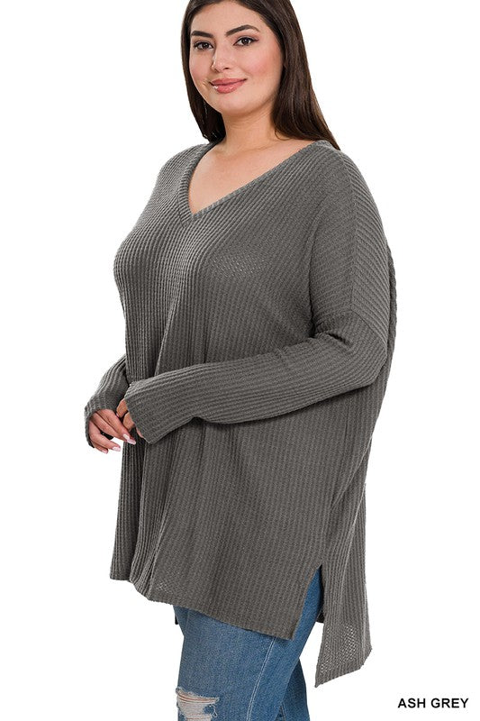 The Plus Brushed Thermal Waffle V-Neck Sweater