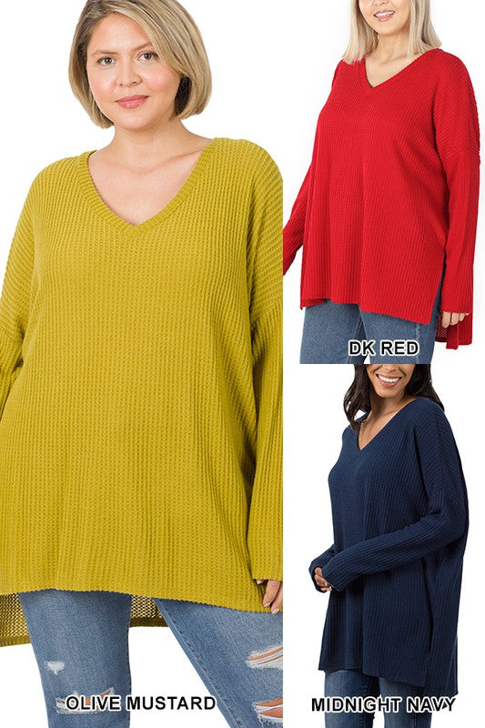 The Plus Brushed Thermal Waffle V-Neck Sweater