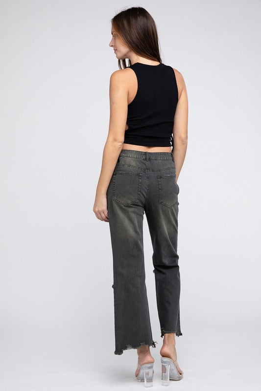 Distressed Vintage Washed Wide Leg Pants