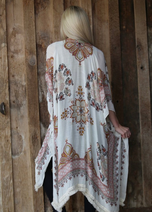 Cream Print Kimono