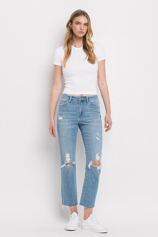 High Rise Distressed Cropped Straight Jeans