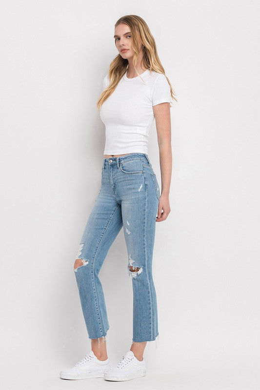 High Rise Distressed Cropped Straight Jeans