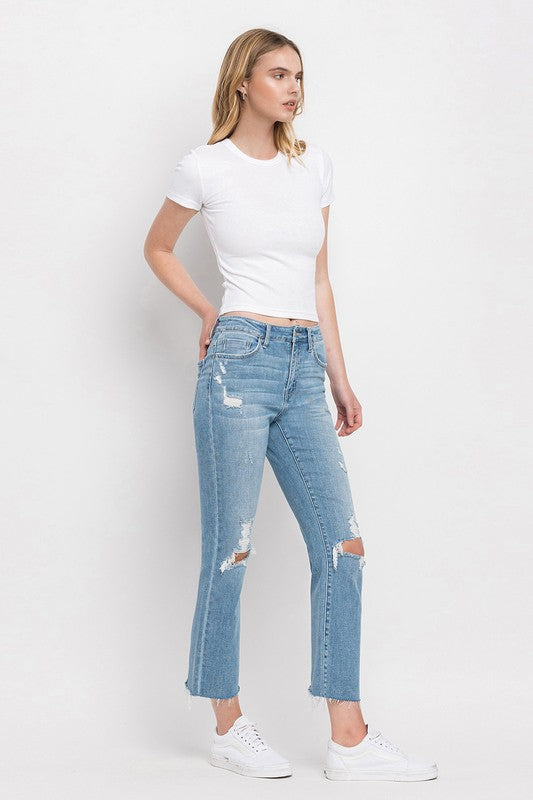 High Rise Distressed Cropped Straight Jeans