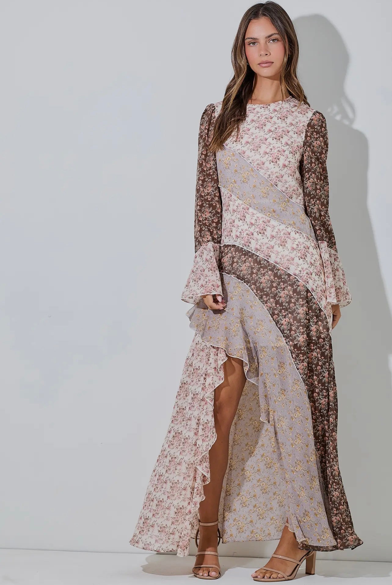 Floral Chiffon Ruffle Maxi Dress