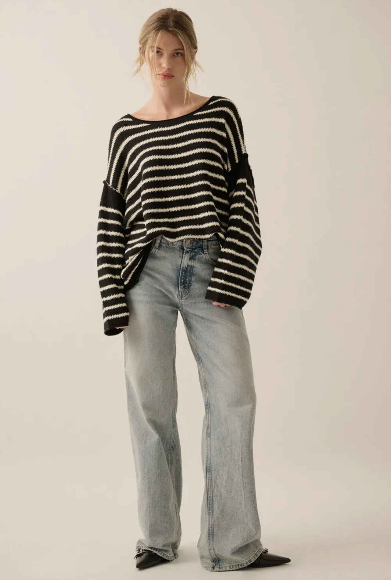 Striped Textured Knit Sweater