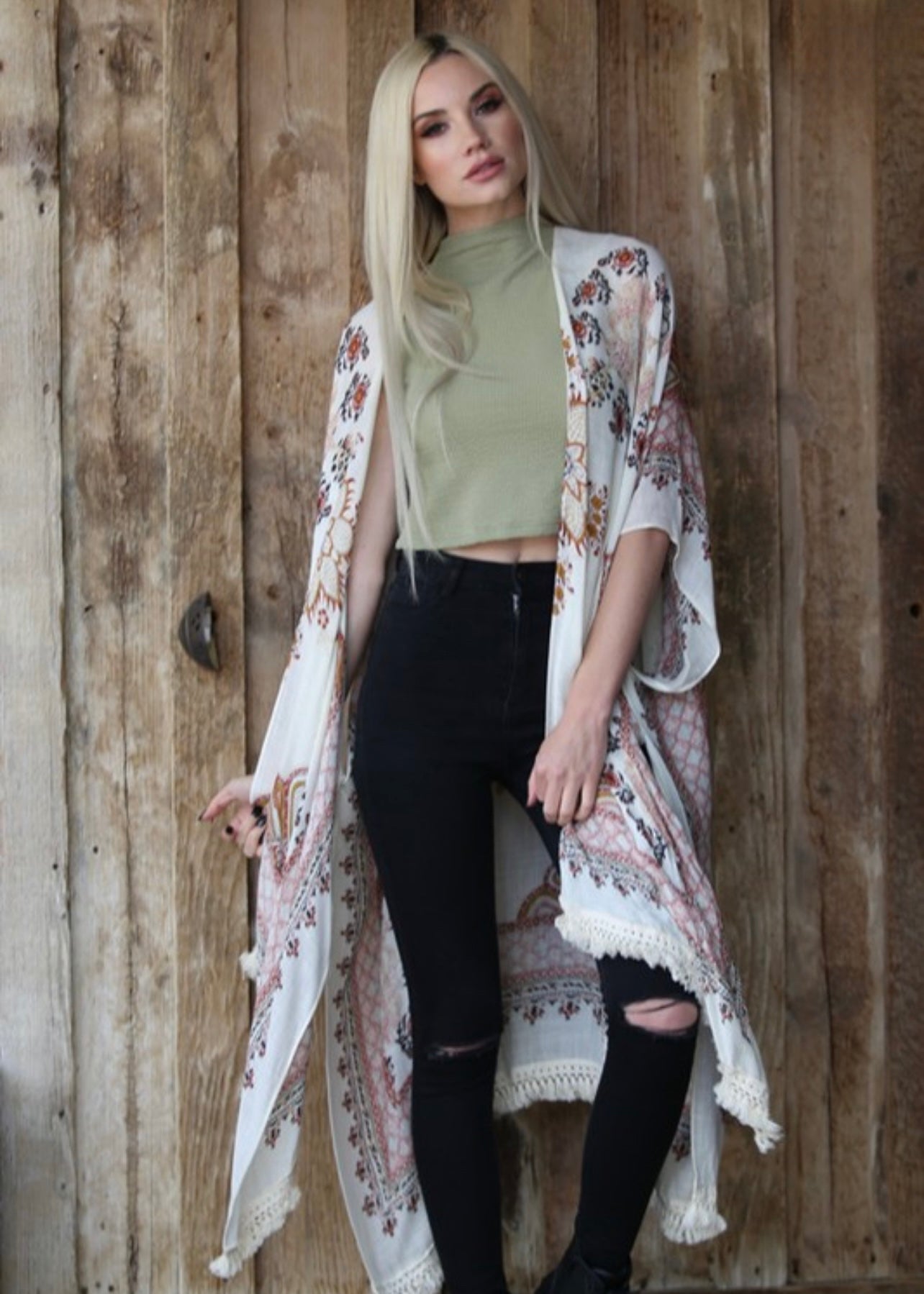 Cream Print Kimono