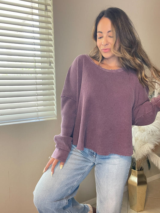 Plum Waffle Knit Top