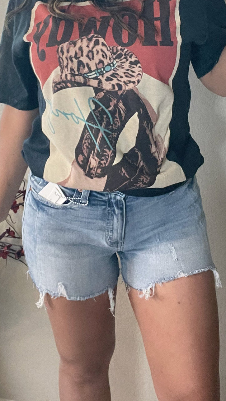 High Rise Stretch Denim Shorts