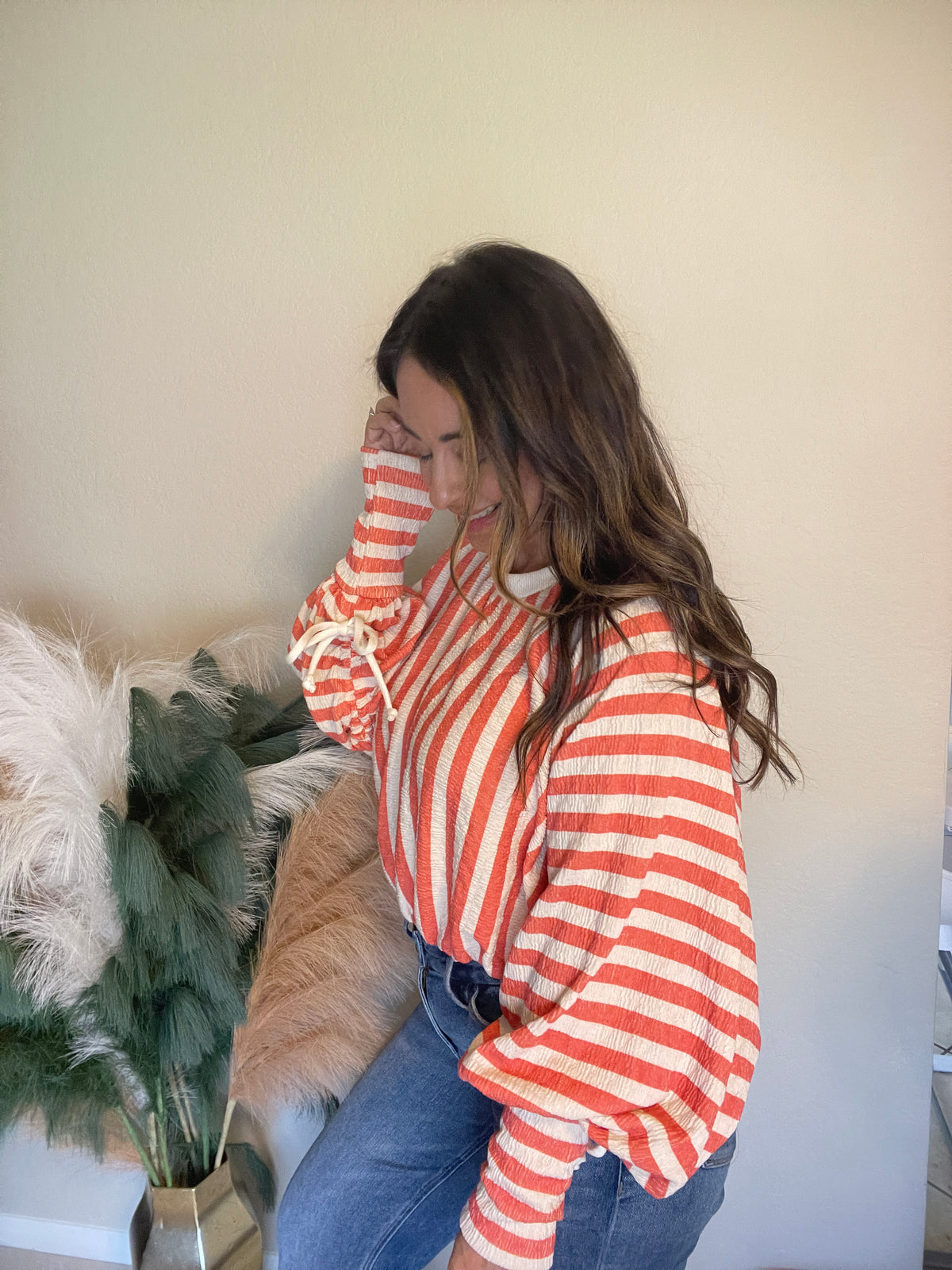 Orange Cream Striped Top