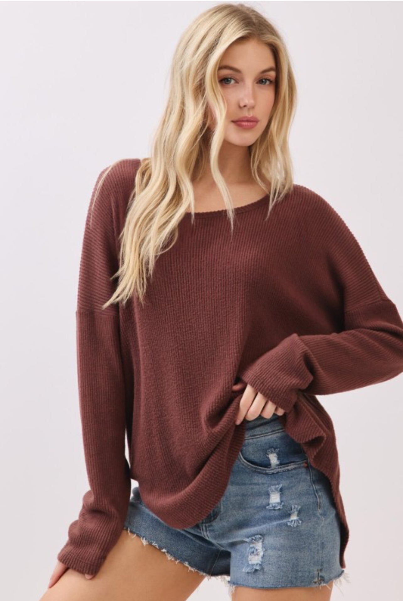 Brushed Ribbed Long Sleeve Top