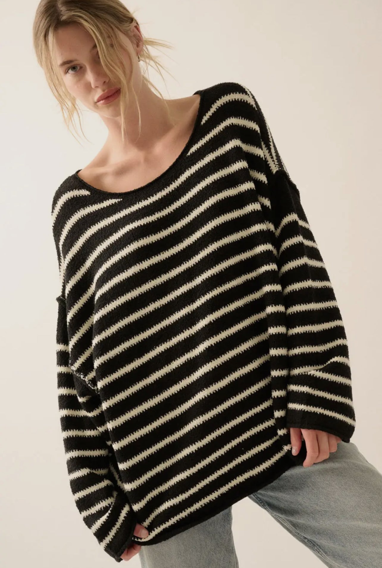 Striped Textured Knit Sweater