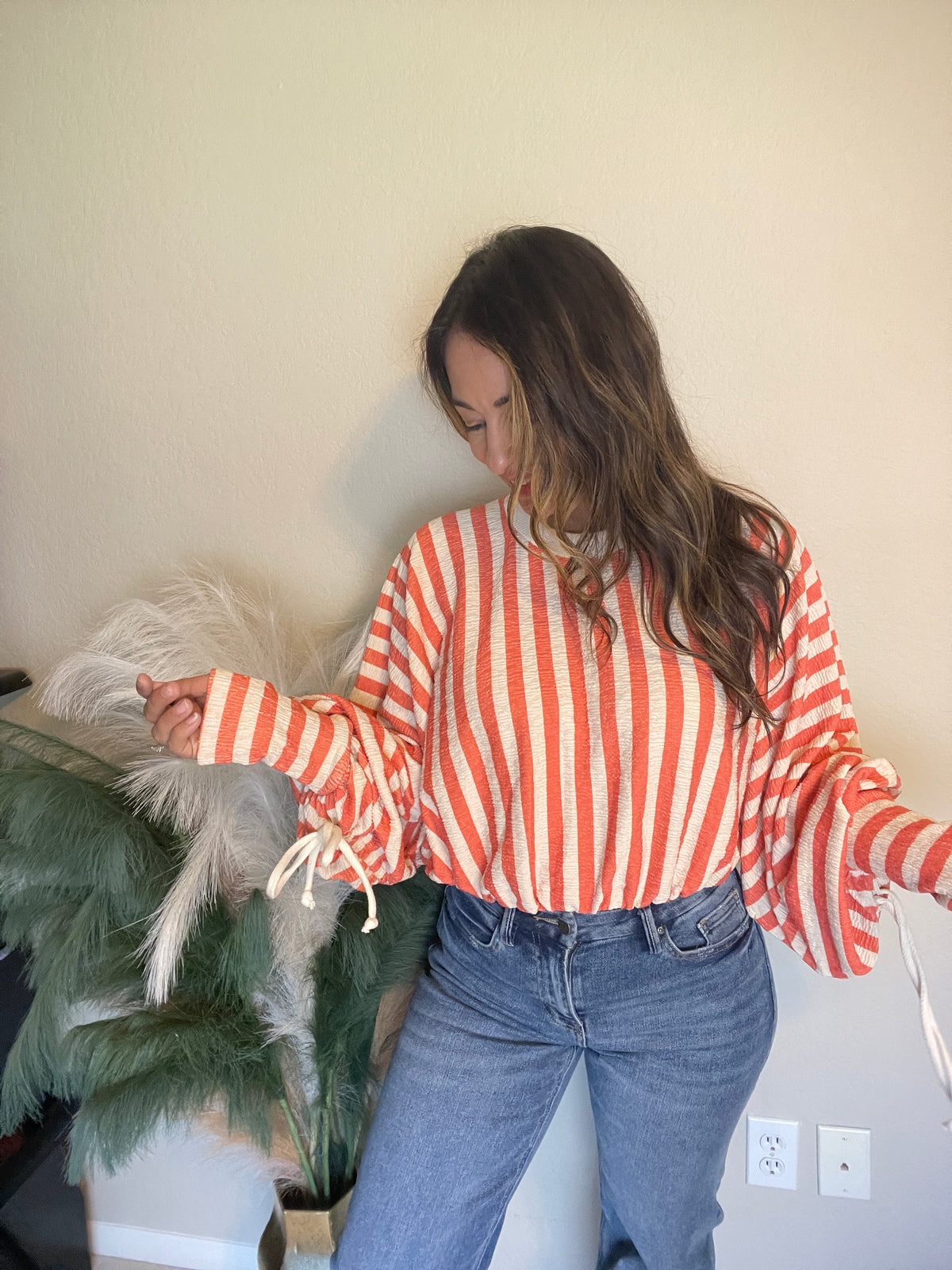 Orange Cream Striped Top