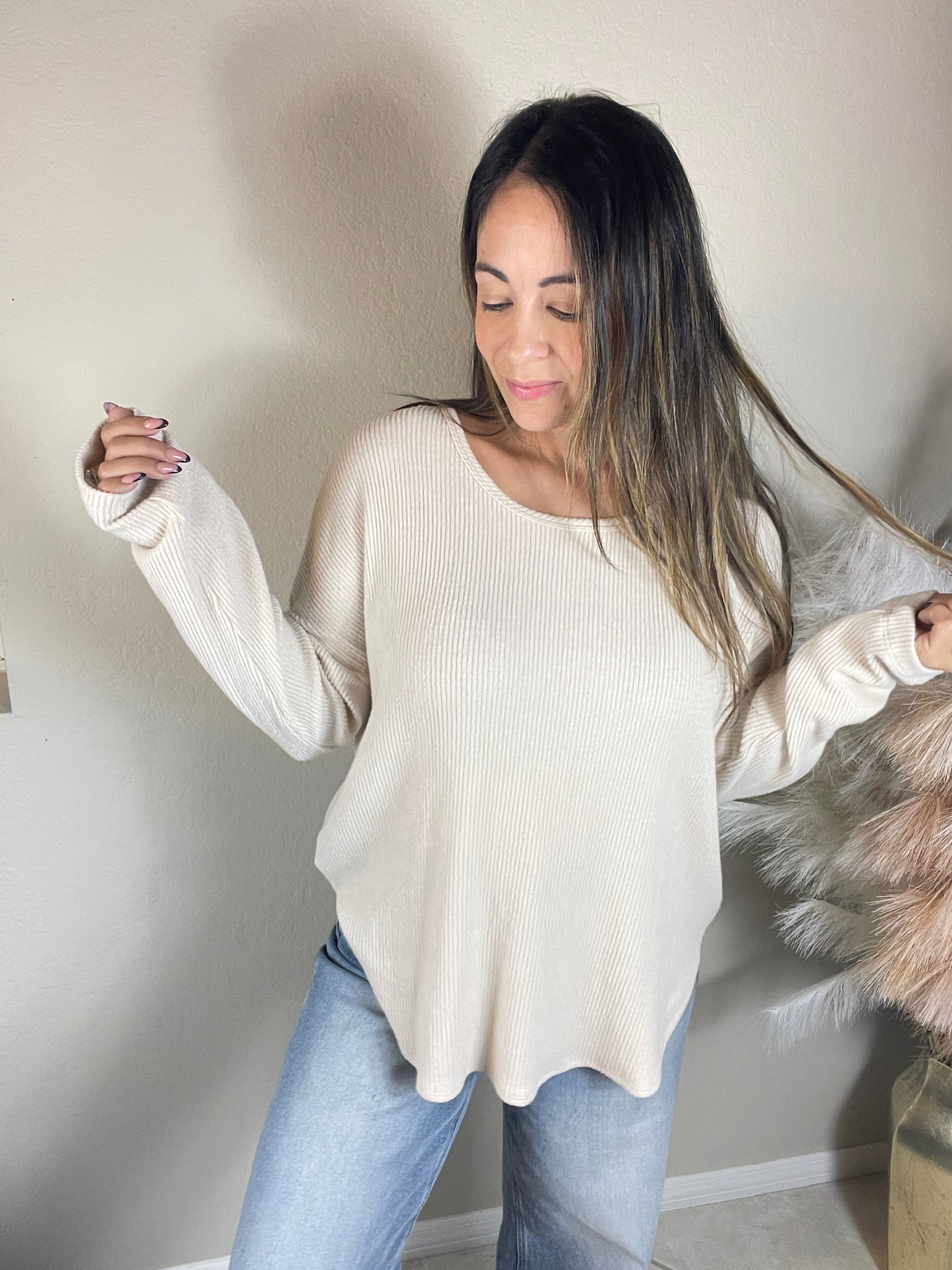 Brushed Ribbed Long Sleeve Top