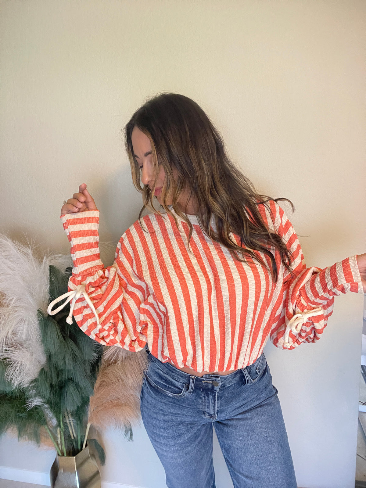 Orange Cream Striped Top