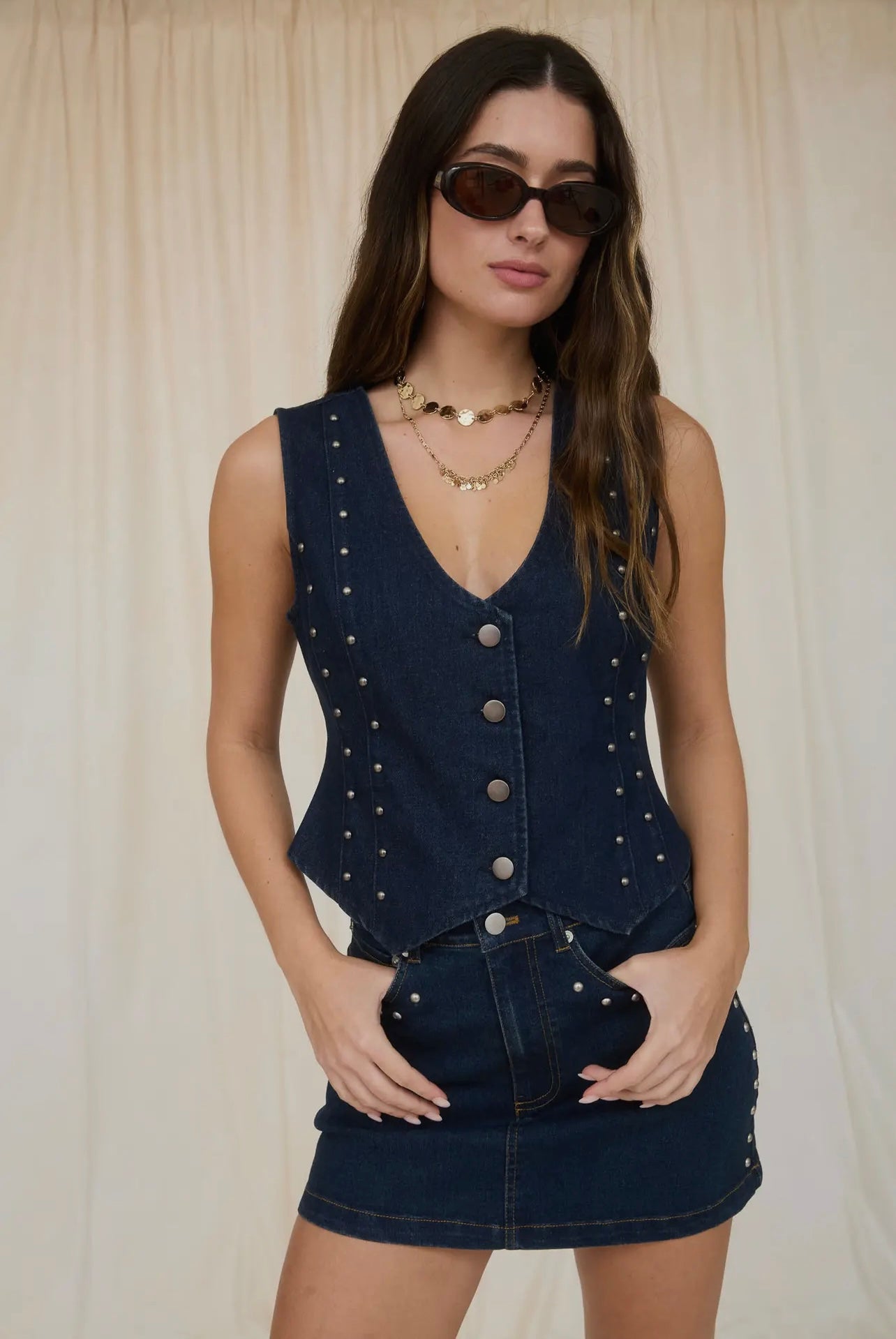 Studded Denim Vest