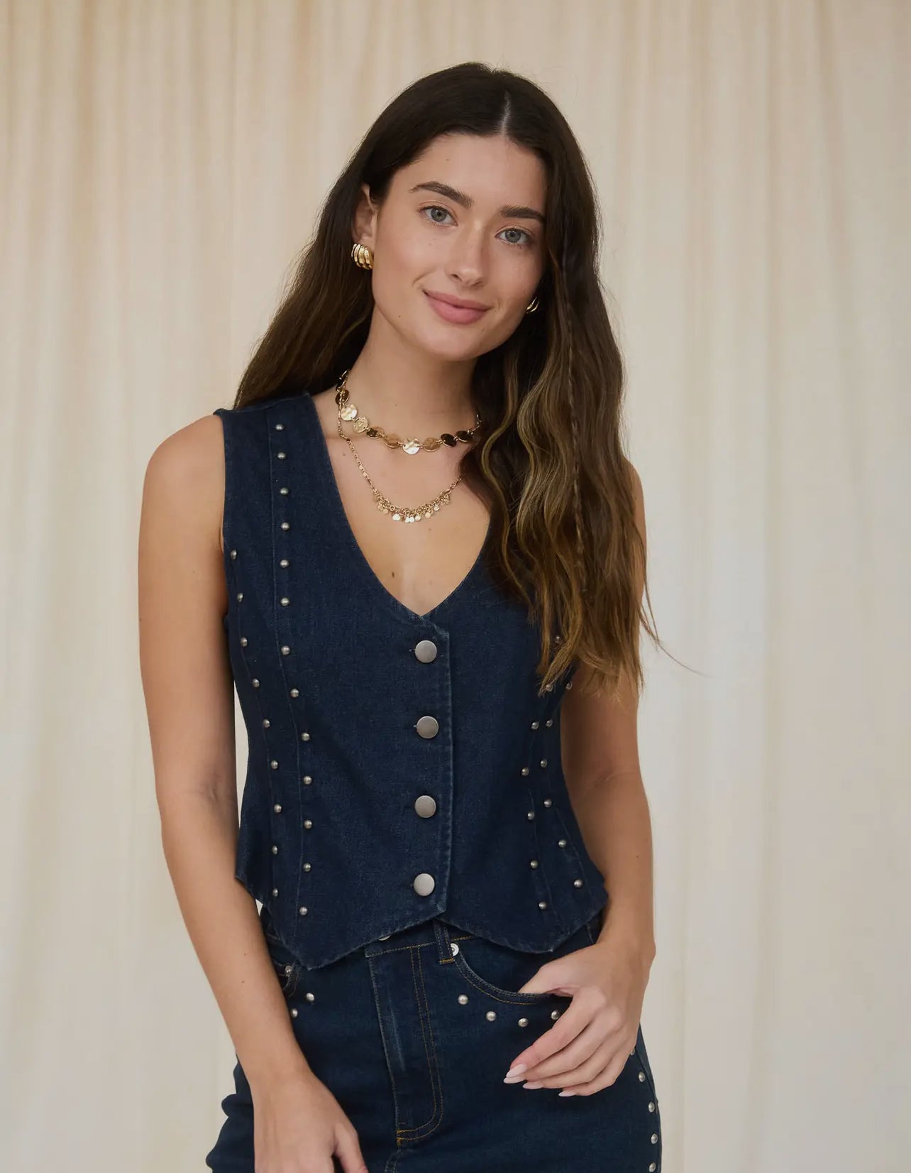 Studded Denim Vest