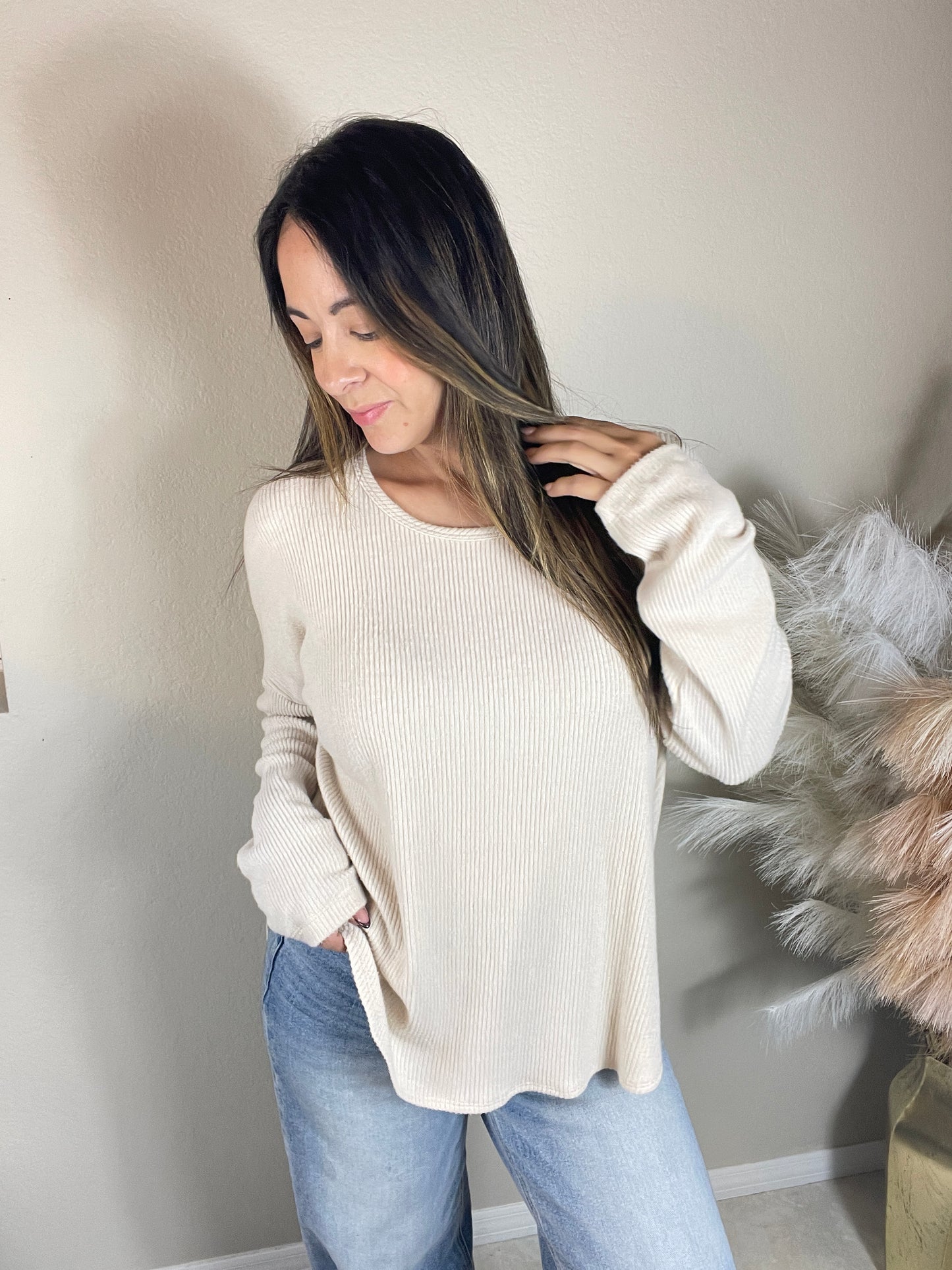 Brushed Ribbed Long Sleeve Top