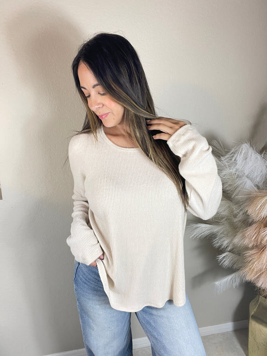 Brushed Ribbed Long Sleeve Top