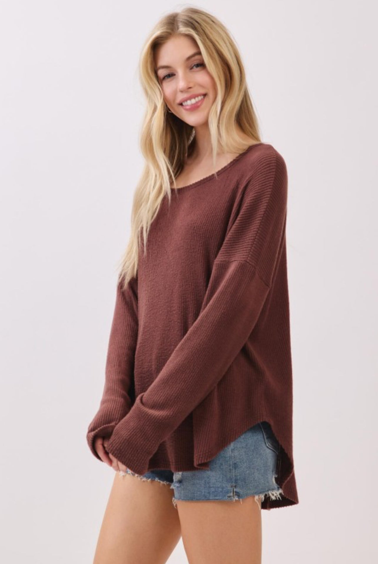Brushed Ribbed Long Sleeve Top