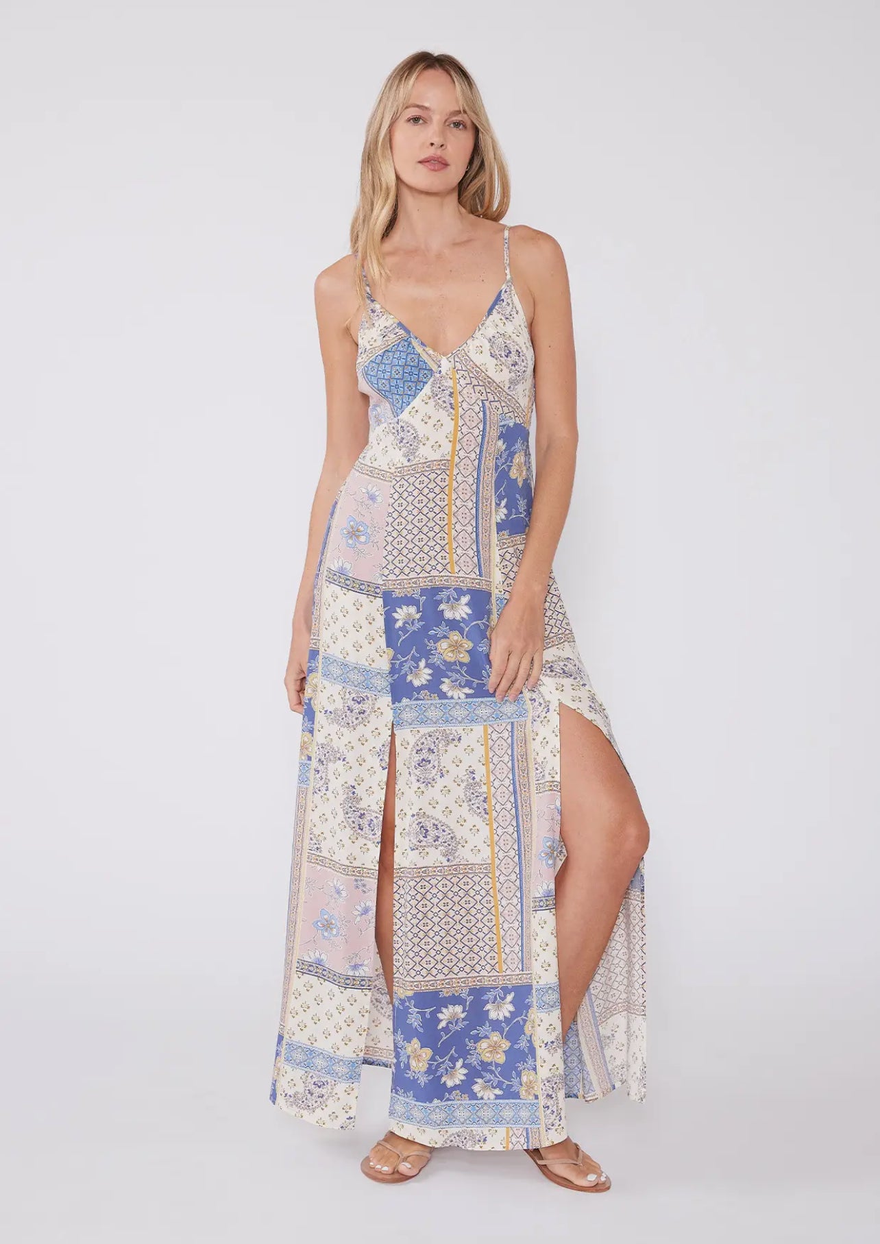 Floral Patchwork Slit Dress