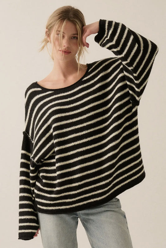 Striped Textured Knit Sweater