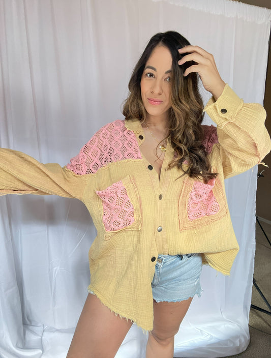 Oversized Contrast Open Knit Top
