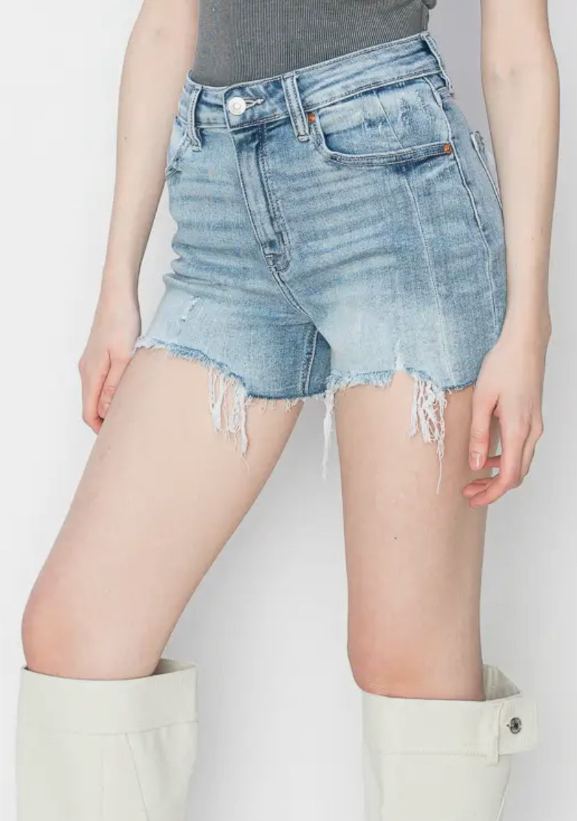 High Rise Stretch Denim Shorts