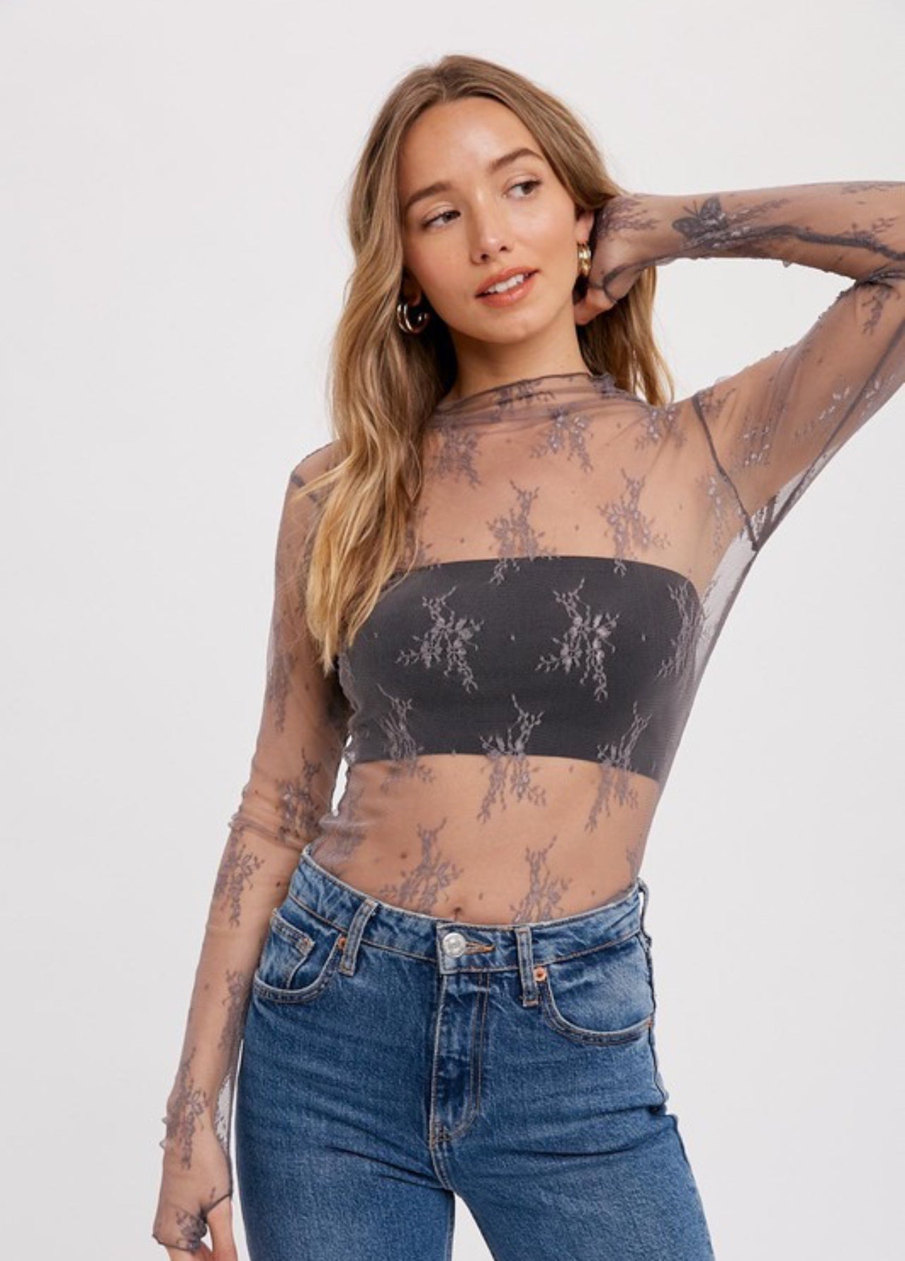 Mauve Embroidery Mesh Top