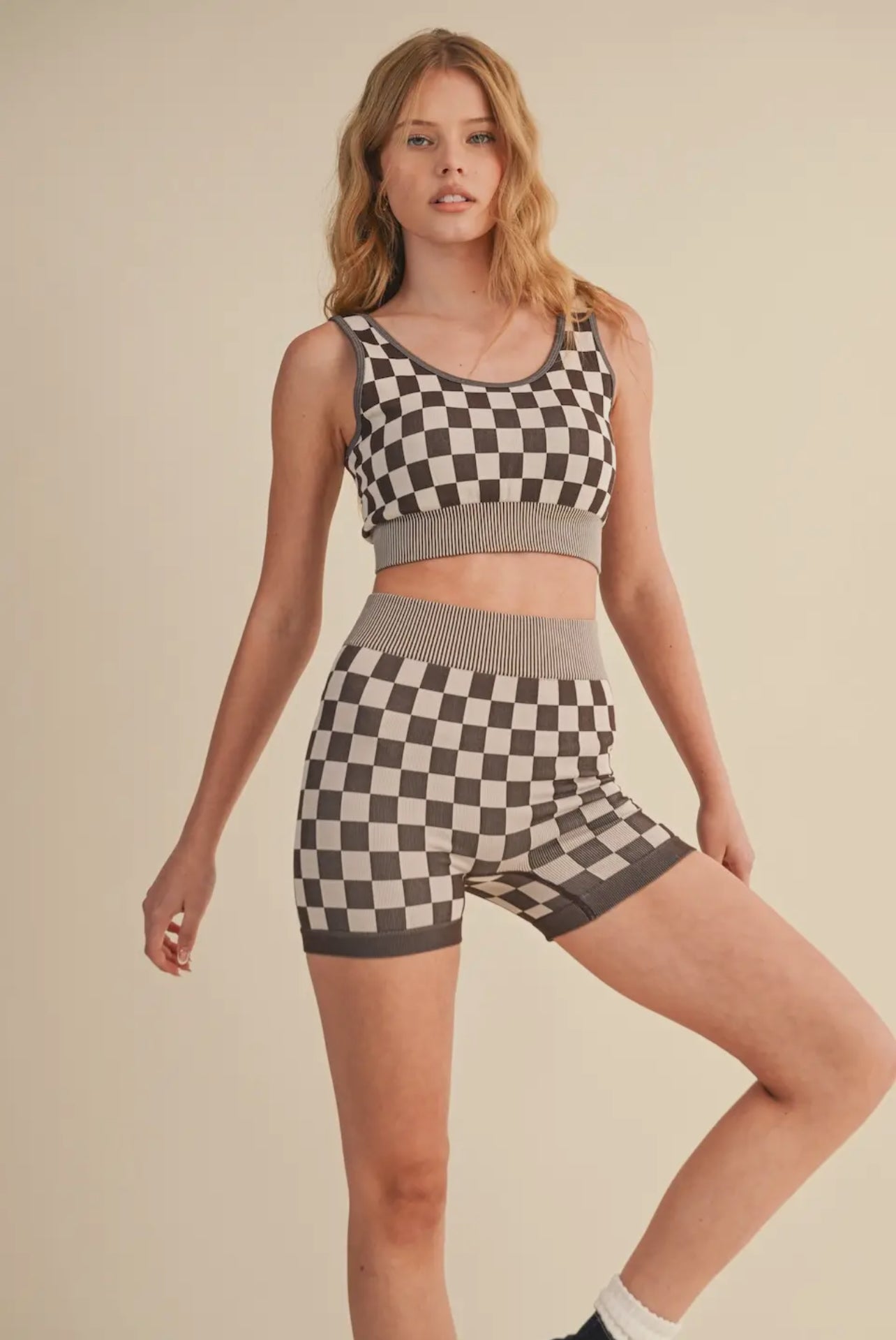 Checkered Crop Shorts Set