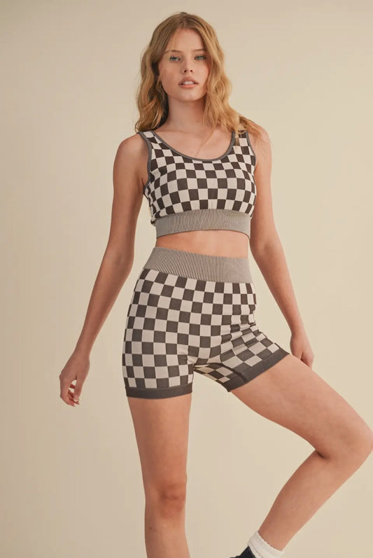 Checkered Crop Shorts Set