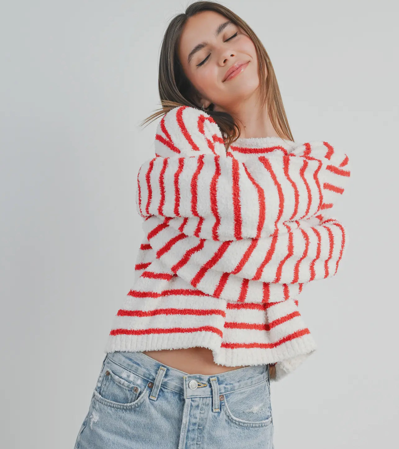 Plush Soft Striped Sweater Red - By BUTTERMELON