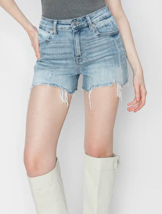 High Rise Stretch Denim Shorts