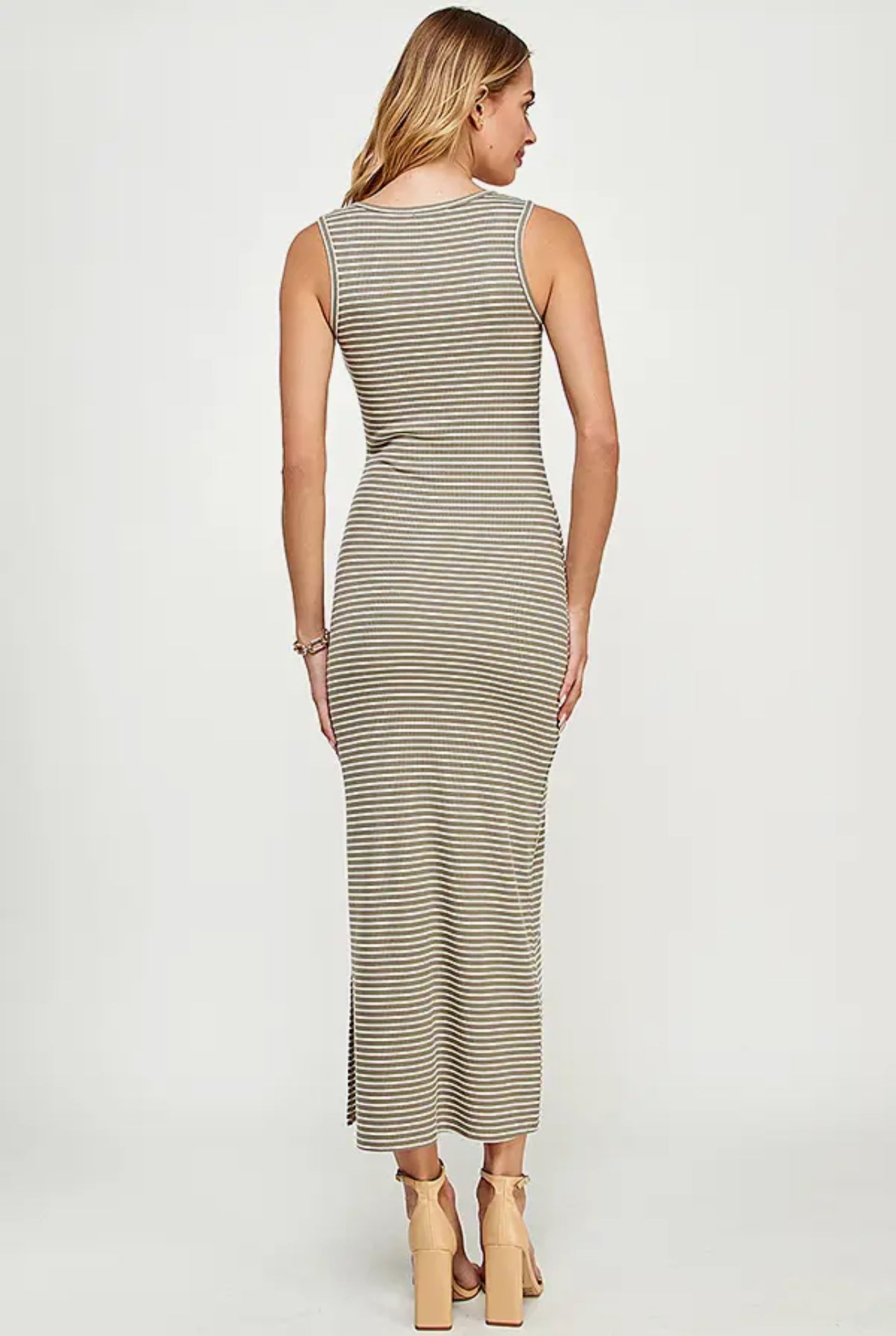 Ribbed Striped Dress with Slit