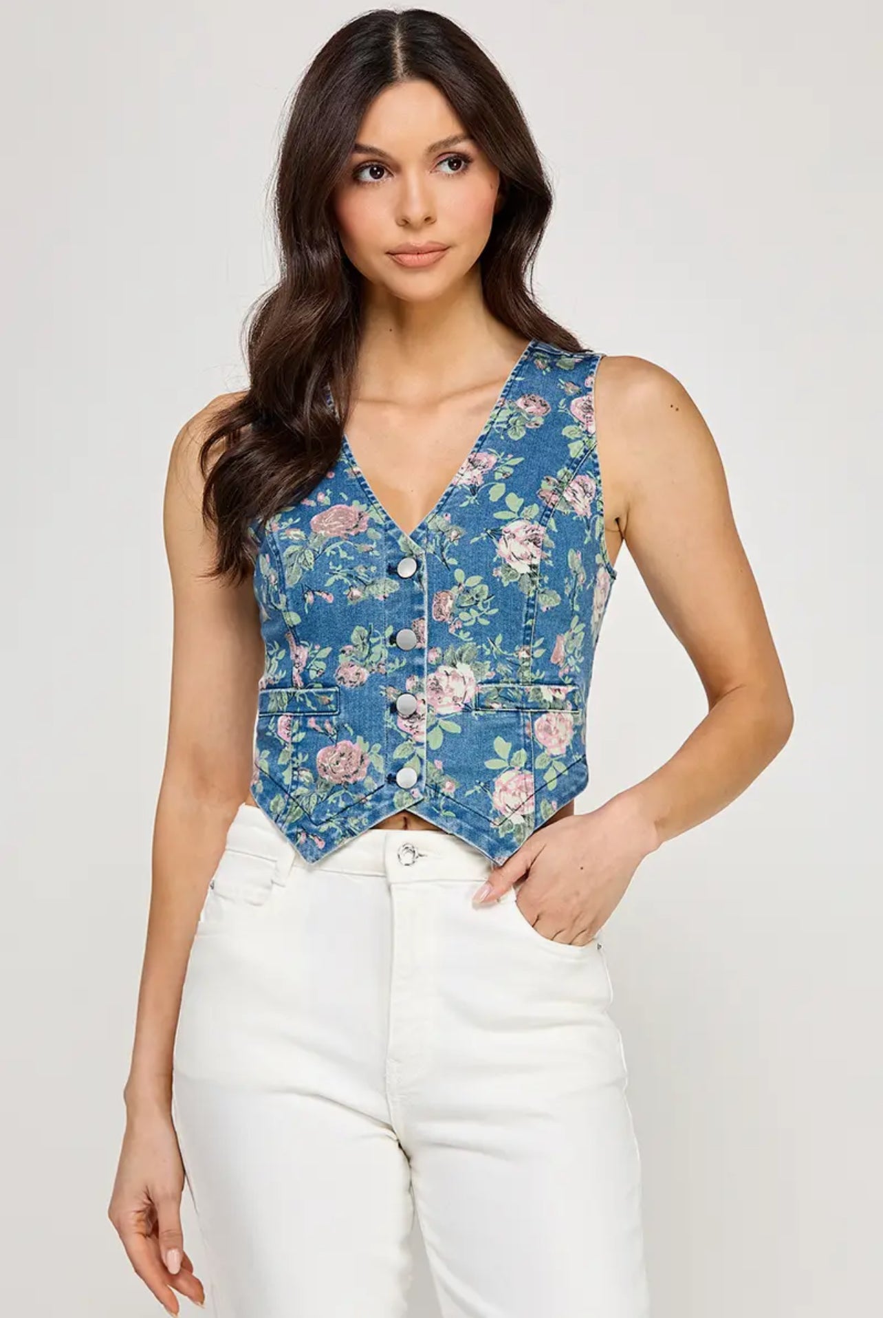 Floral Denim Vest
