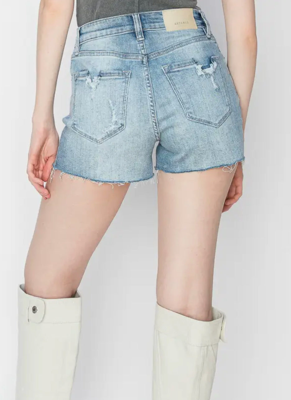 High Rise Stretch Denim Shorts