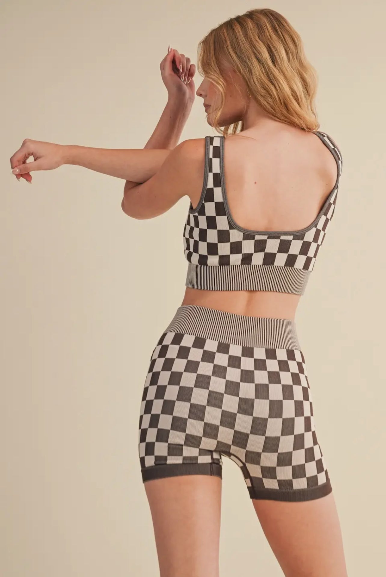 Checkered Crop Shorts Set