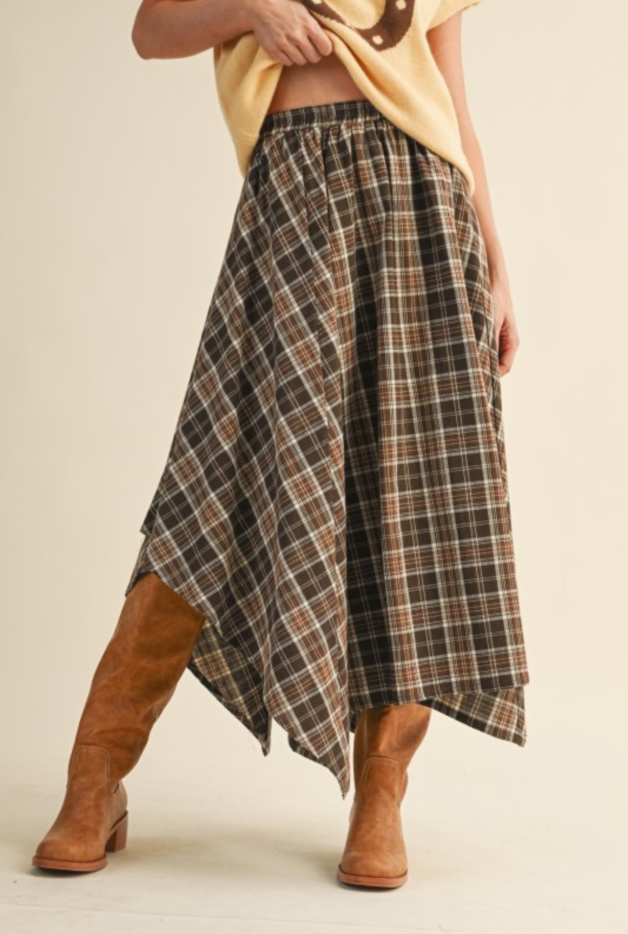 Asymmetrical Plaid Skirt