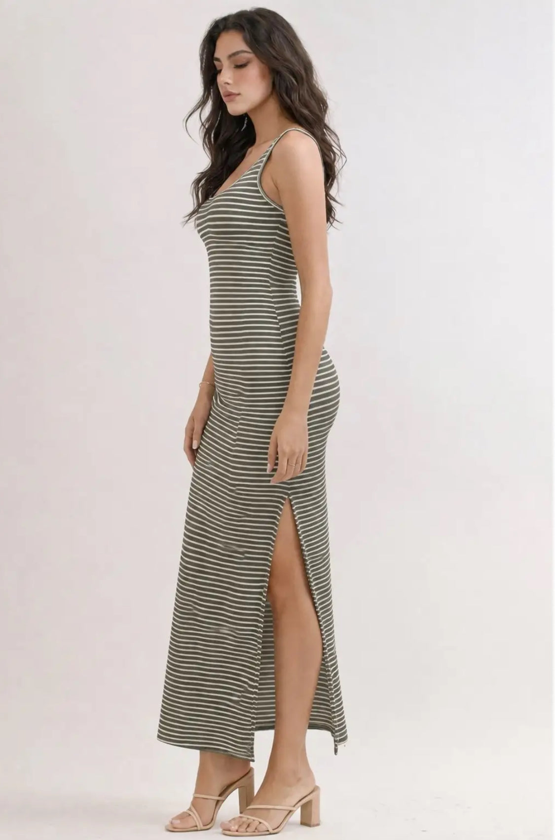 Olive Striped Green Dress