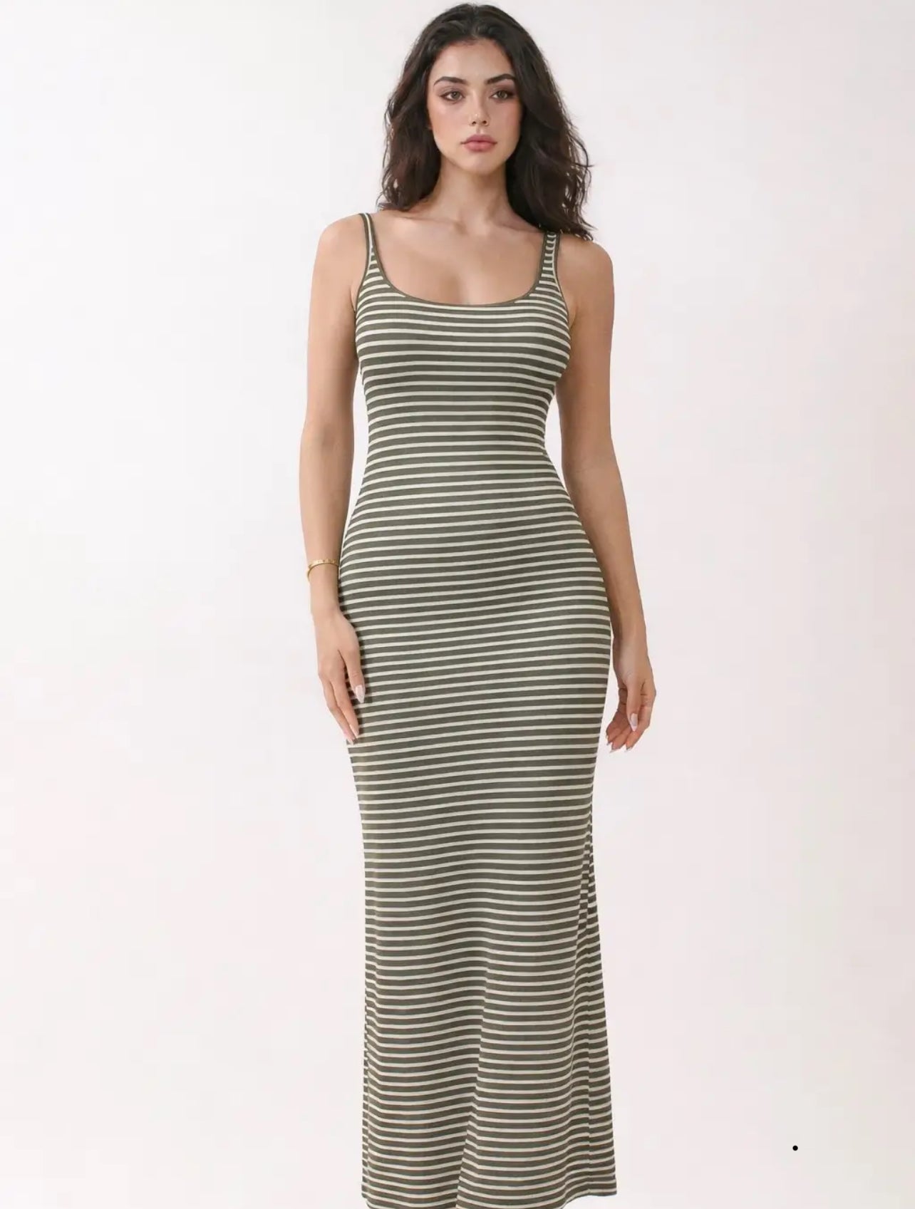 Olive Striped Green Dress
