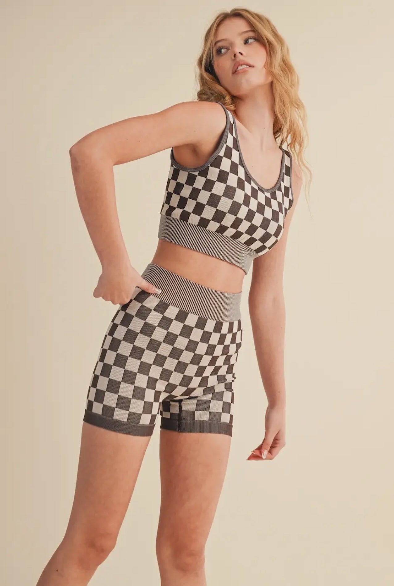Checkered Crop Shorts Set