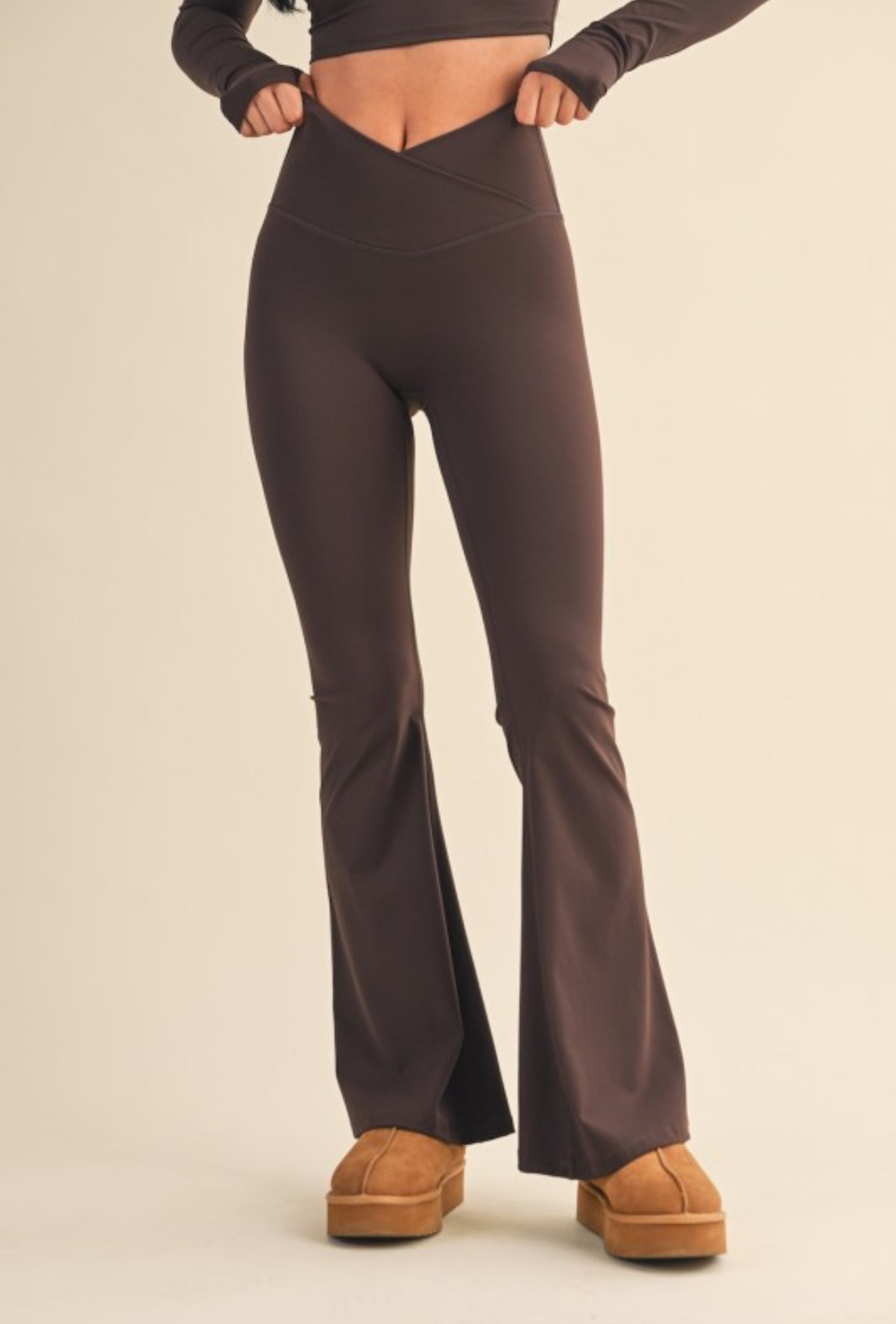 Chocolate Crossover Flare Leggings