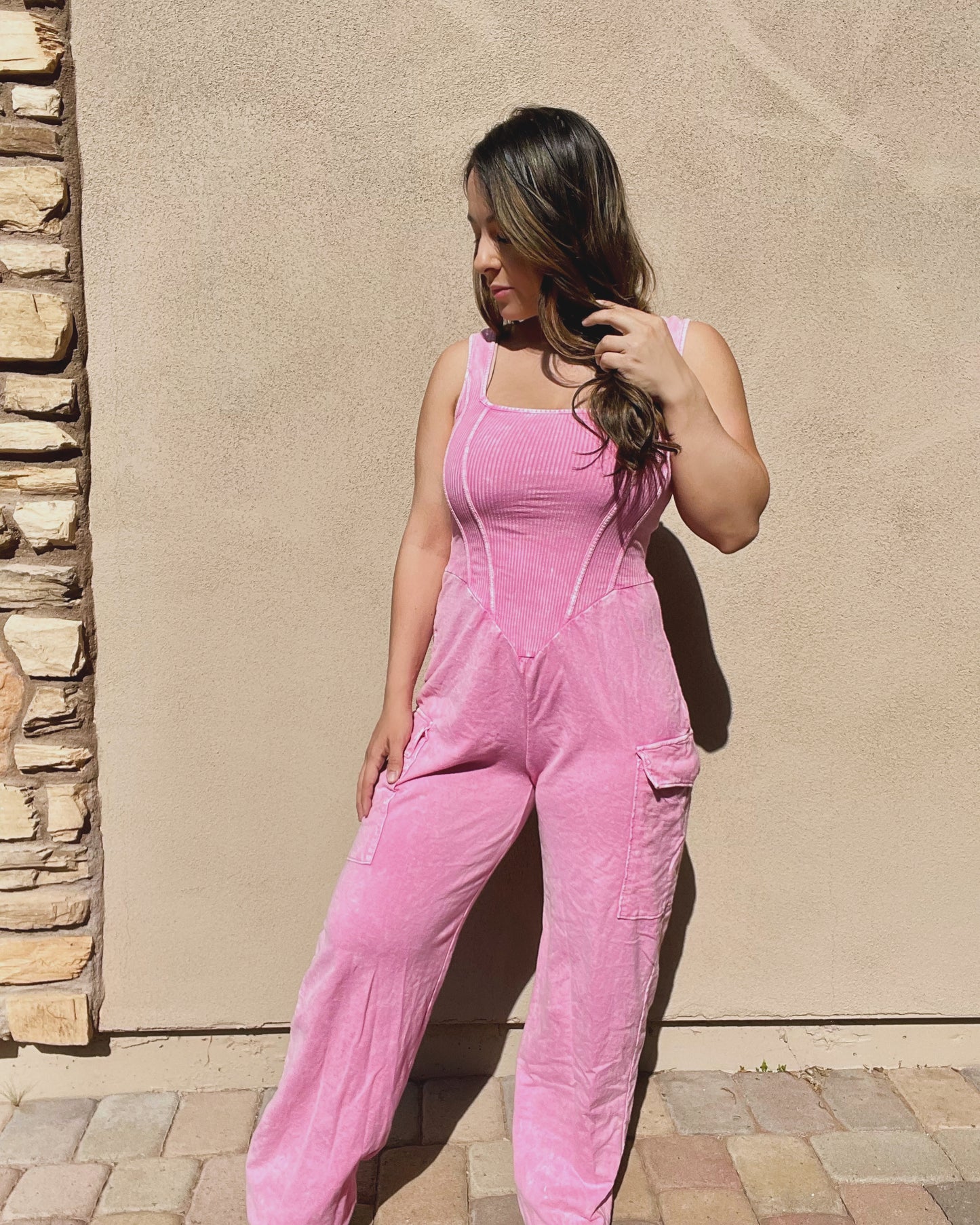 Pink Mineral Wash Jumpsuit